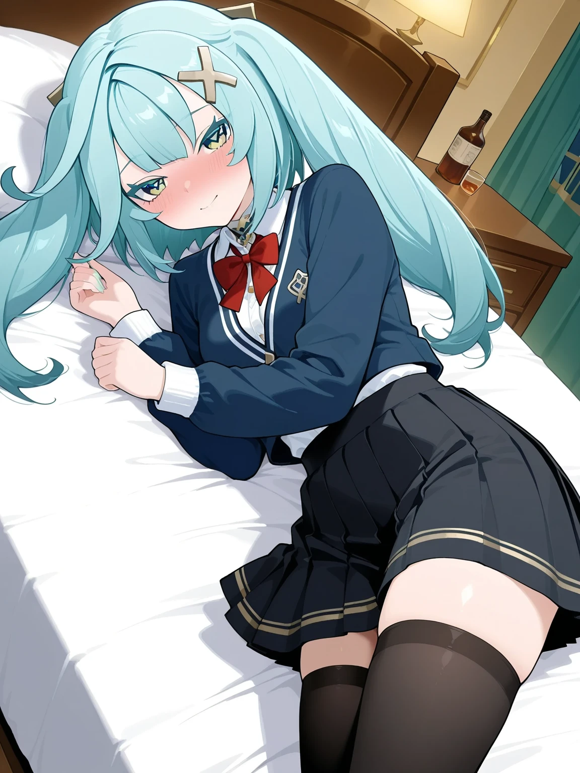 Young girl with grey hair, ((fringed and curly hair)),((curly short twintail)), curly hair ,(red eyes),, ((small bushy eyebrows)), wearing gothic ta clothing, loli, walking to school, bored look, bored face, , lifting her skirt to show her vagina wet with semen, having sex