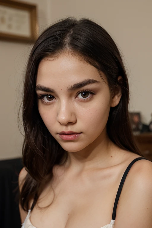 Create the face of a stunning brunette, that looks slightly like Madison Beer, but does not exist, realistic