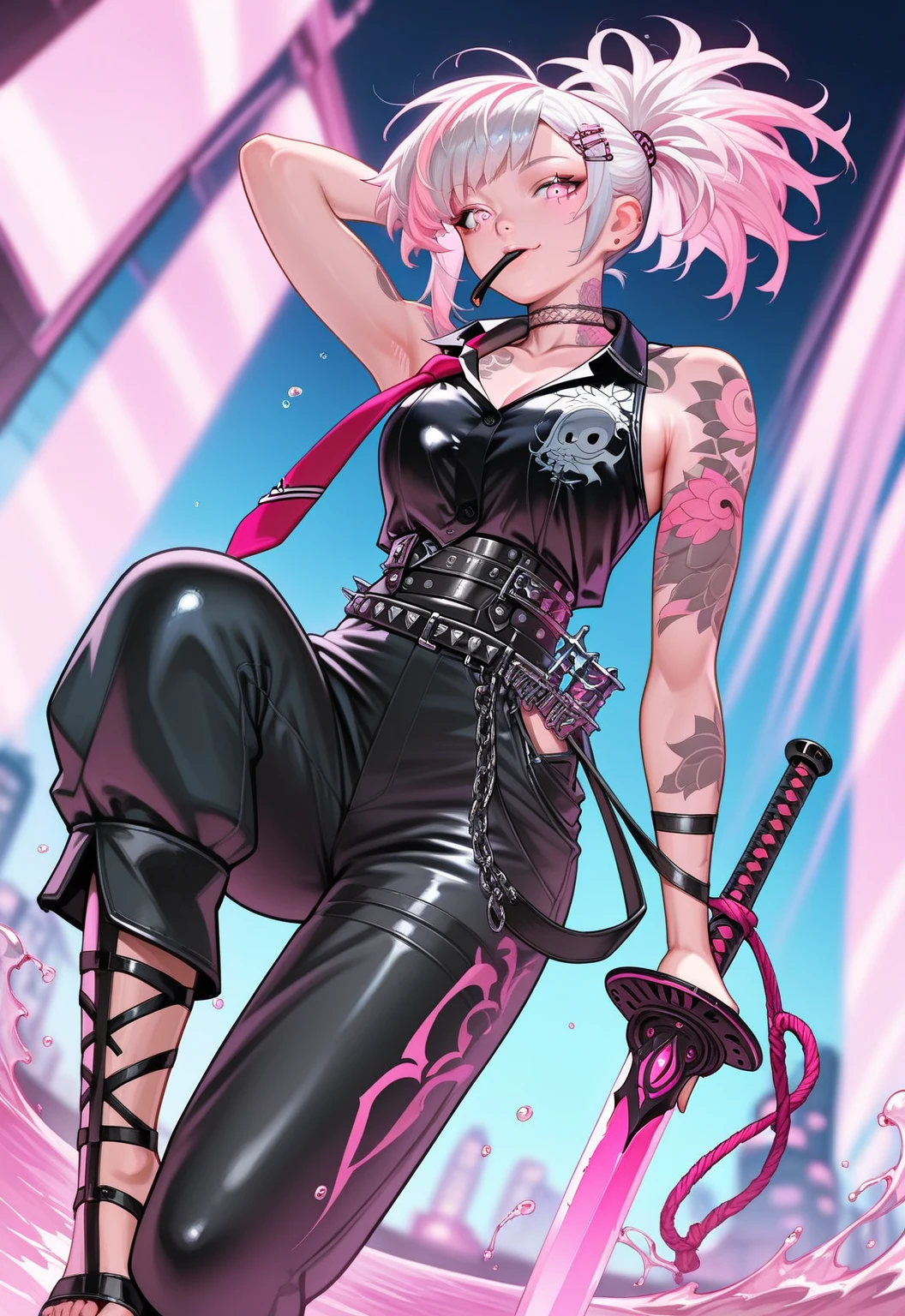 The beautiful girl in lace top and leggings is sitting astride a pile of skeletons in the center of the picture. She is holding a trembling sausage with juice squeezed out in her hand and smiling. There are multiple comic storyboards in the background,cbt, sausage bondage,sausage insertion,Sexy, trampling sausage with high heels heel,(masterpiece, best quality:1.2),1 beautiful girl,sexy,comic storyboard:2, leggings, sit astride, axially symmetrical:2, ,femdom,sounding,cbt,hold,smile,colorful,leggings,thin gap,cameltoe,insertion,trembling,juice,spray, Long hair,Lace top,Sexy, Shiny leggings, High heel,cleveage, trampling, in forest, saliva , Mucus,