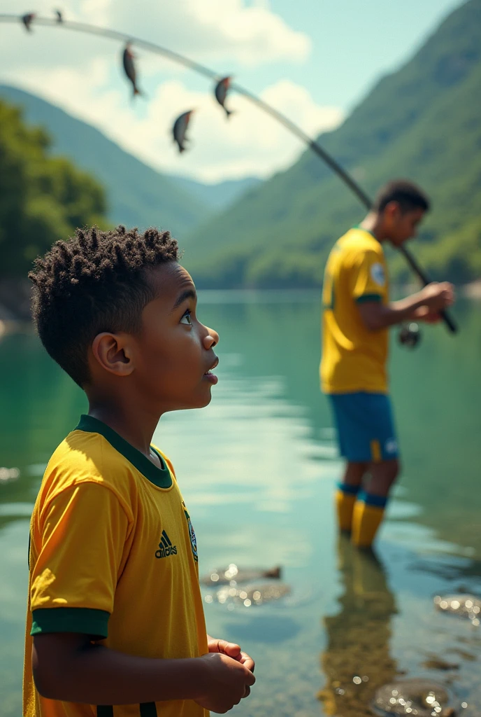 Teenage African men playing in the river without any clothes 