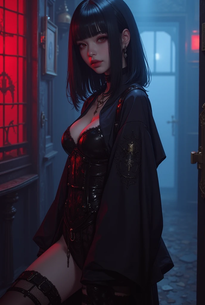 Goth loli costume:1.9、Ahegao、short-hair、｟Colossal tits:1.2｠,｟Skin revealing｠、absolutely outstanding image, very extremely beautiful、​masterpiece, top-quality,a picture, kawaii、8K、In the church of Gothic architecture、Black underwear、Naked 1.3、Composition of the whole body 1.5、