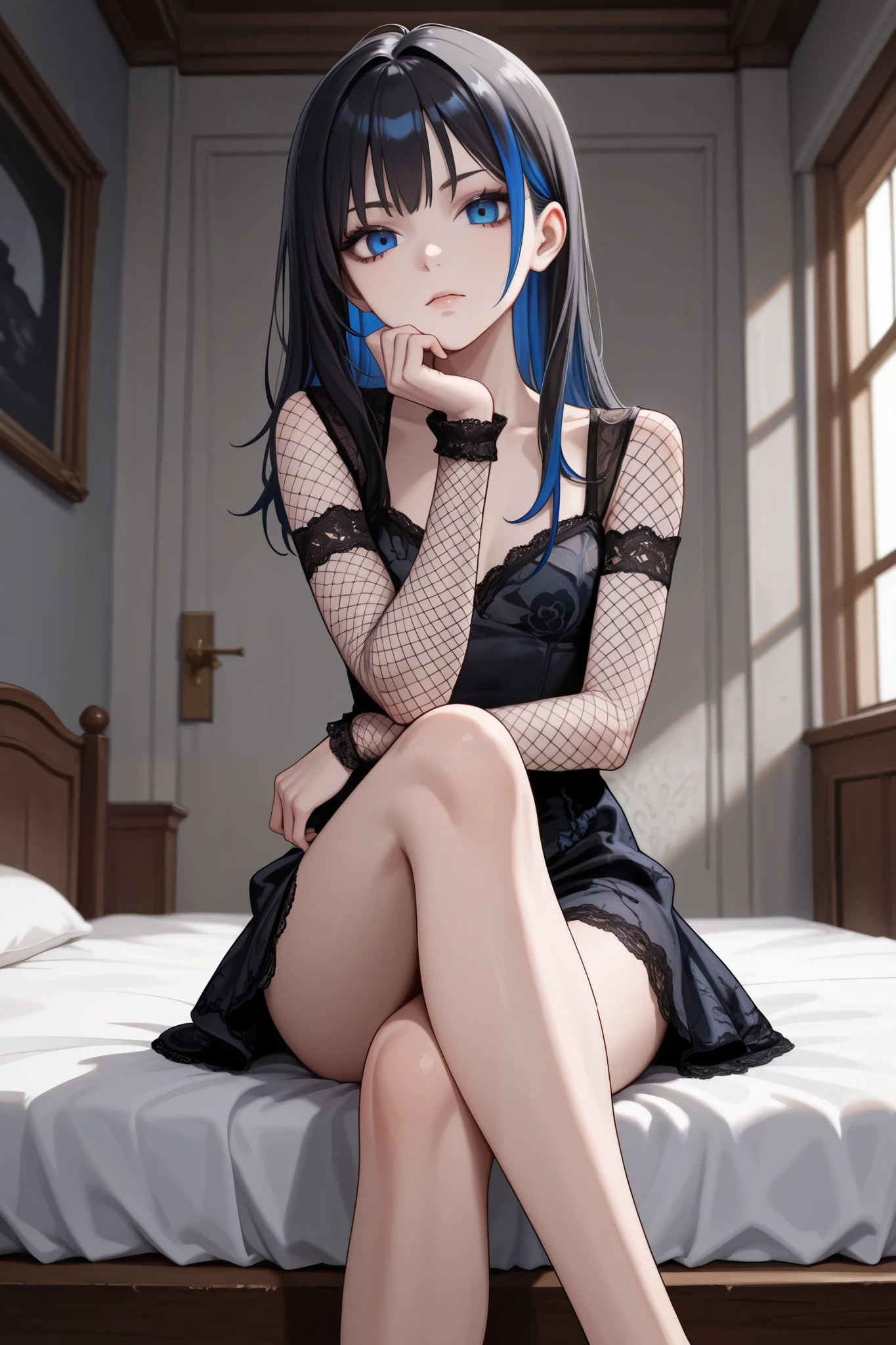 (hmmm:1.08), (estilo-silvamágico:0.88), (Extremely detailed 8k render CG octane wallpaper), the most beautiful work of art in the world, happy grin, a full-length photo of a sexy woman alone looking at the camera, (((bare feet and your body in the fetal position on the bed))), long hair spread out, (nsfw:0.50), full dynamic color, intricate, high détail, sharp focus, dramatic, photorealistic prime work painting, model shoot style