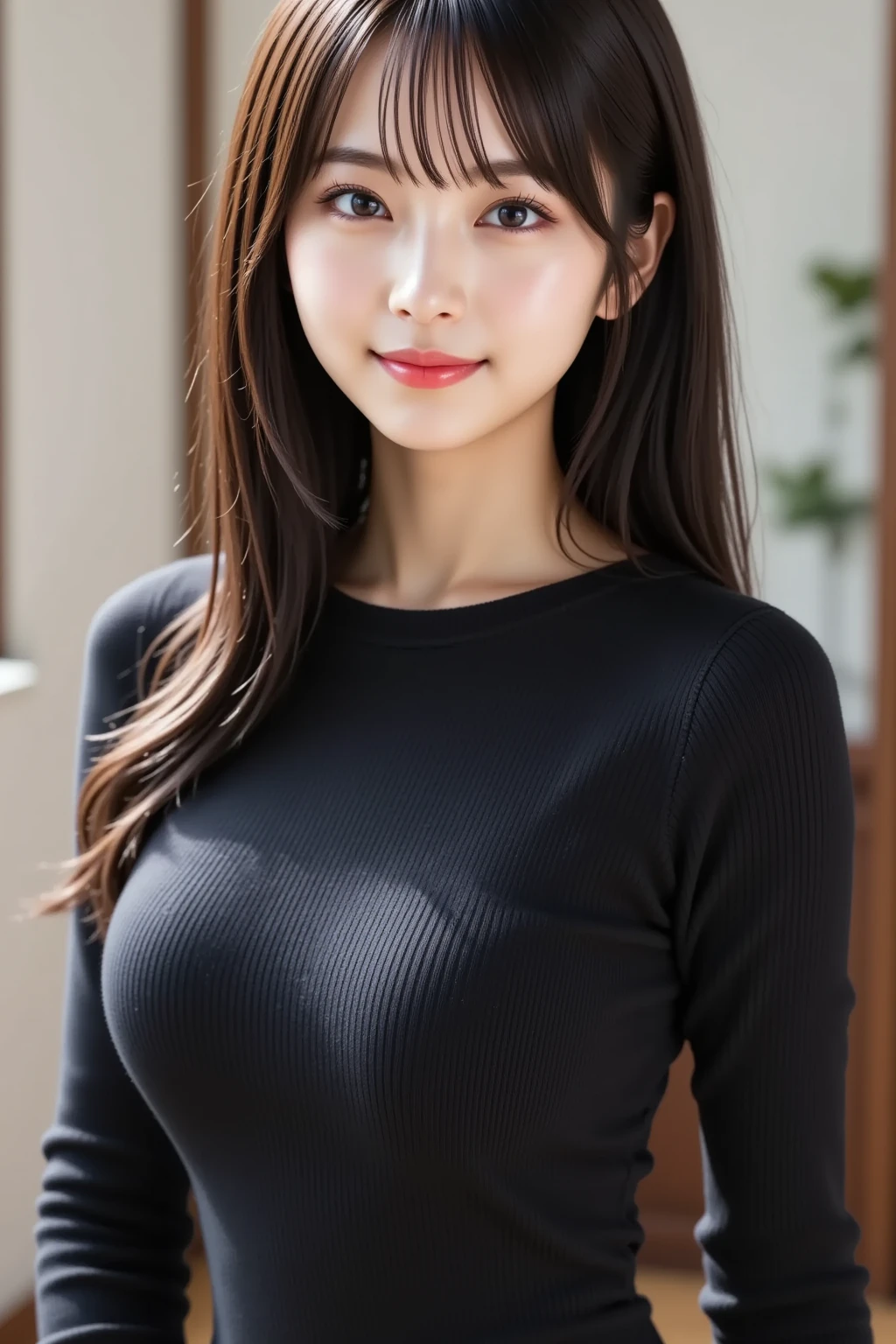 Tabletop, highest quality, figure, Very detailed, In detail, High resolution, 8k wallpaper, Perfect dynamic composition, Beautiful fine details,  Natural Lip, long sleeve black knit dress, Small breasts,  ランダムにcuteポーズ,RAW Photos,KPOP idol faces,cute,Face close-up，BREAK ceremony,((Random sexy poses、put in、Deep joy, Ecstatic eyes:1.2)), ((I gasp hard:1.2))、Ecstatic face、Climax expression, Through clenched teeth、My whole body is convulsing、Official Art，Very detailed CG Unity 8k 壁紙, (masterpiece:1.0),(highest quality:1.0), photo shoot, 8k, Browsing Caution, High resolution, Kodak Portrait 400, Film Grain, Lens flare brilliance,Very low camera angle, View your viewers