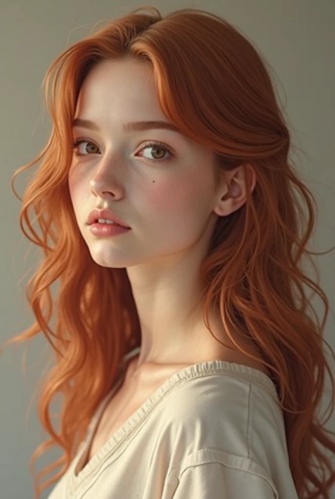 pale skin muscular redhead 18 year old girl huge breasts in the style of Norman Rockwell