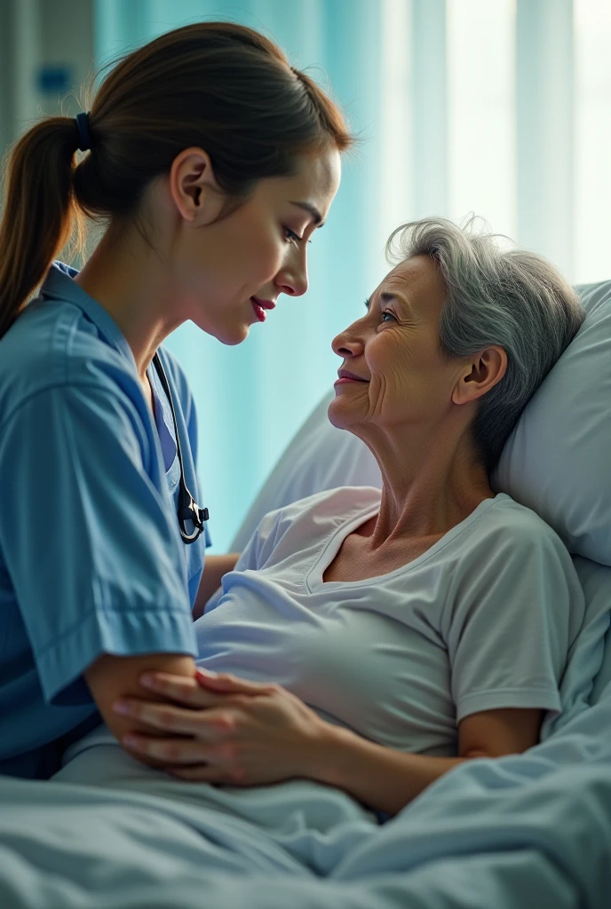 A woman with her hospitalized mother