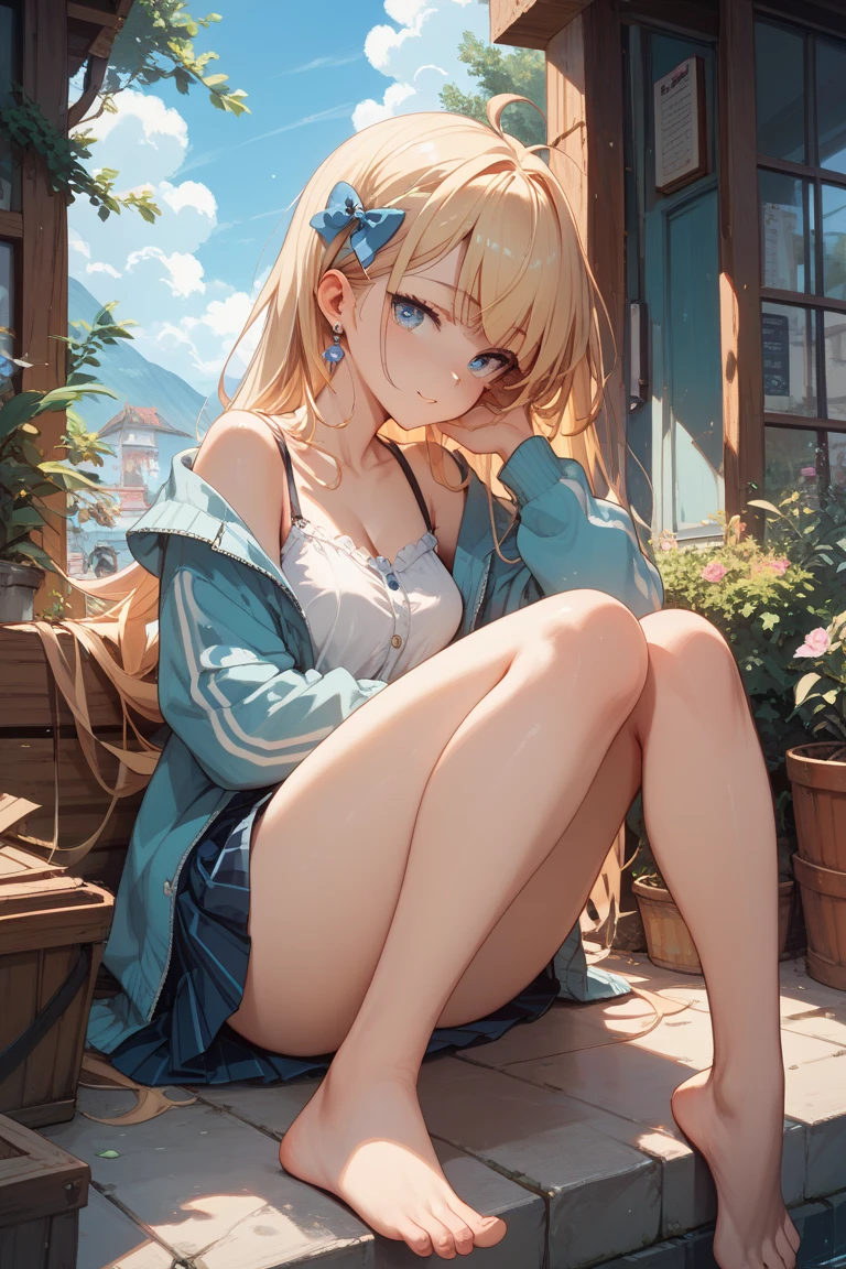 ultra-absurdres-Top quality by artist God, ultra-detailed, high resolution, anime moe artstyle, best anime 8k konachan wallpaper, pixiv contest winner, perfect anatomy,break, 1girl, (Please draw a girl sitting on stairs alone. )break,(Solo,little female, loli_face,14yo:1.3),glasses, small breasts, beautiful (well-shaped) breasts, (white bra:1.1), navel, groin, butt, small black eyes, beautiful detailed eyes, well-proportioned iris and pupils, highres detailed hair, sweat, expressionless, hoodie, sporty shorts, (Detailed Lighting), (Detailed background), outdoors, stairs. break,super detailed skin, shiny skin, Best sexual lighting powered by famous artist, 8k,beauty illustration,photoshop_(medium),very aesthetic,break,((artist:takeuchi_takashi )), artist:clamp ,artist:carnelian ,artist:kantoku ,