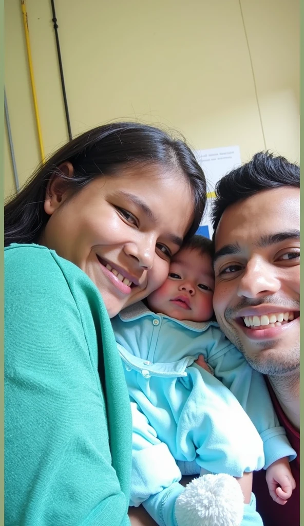 there is a man and woman sitting in a hospital room with a baby, facebook post, jayison devadas, profile pic, profile image, happy family, profile picture, vinayak, reddit post, husband wife and son, trending ，, in hospital bed, with a kid, exclusive, a picture, aww, ots shot