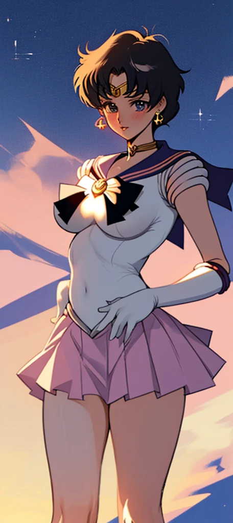 1 girl, (sailor moon), slender body, sweaty skin, delicate beautiful face, embarrassed, small tits, erected, shiny white swimsuit, sailor collar, camel-toe, open legs at shoulder, street, ultra detailed, professional illustration, full body, seductive posing, dynamic angle, (masterpiece:1.8), (best quality:1.5)、nsfw