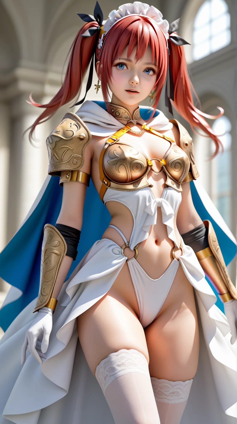 woman, alone, elf, redhead, medium breasts, micro armor, no panties, panties around the knees, naked pussy, exposed crotch, hairy vagina, extremely hairy pussy, after sex, dripping vagina, vaginal juices, public indecency, foot, legs apart, anatomically perfect, hentai, nfsw