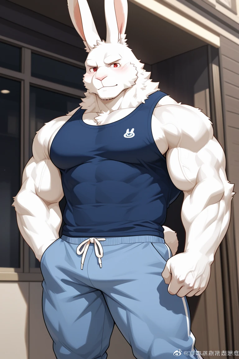 anime drawing of a furry, make it a sexy muscular and semi-naked cat, with a big bulge in his boxers and with a seductive look, with a sexy body