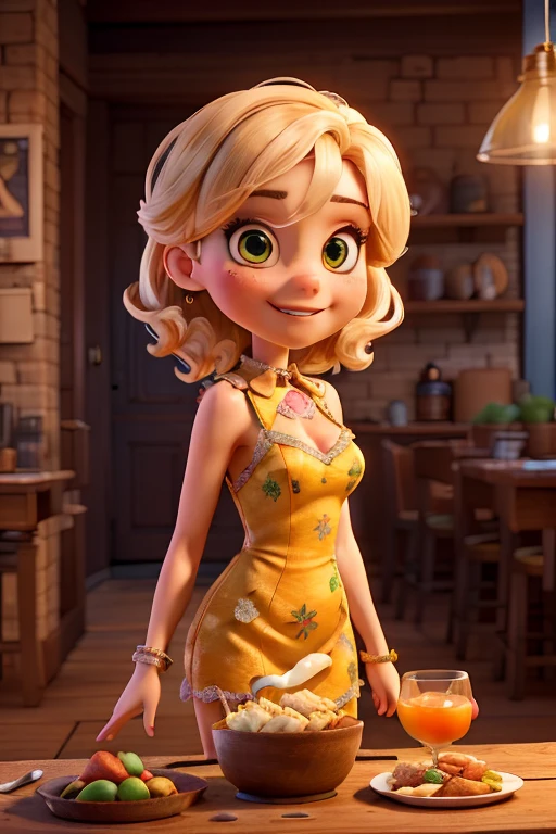 Obra-prima, de melhor qualidade, mulher olhos castanho cabelo moreno iluminado gordinha com vestido preto longo brilhoso.