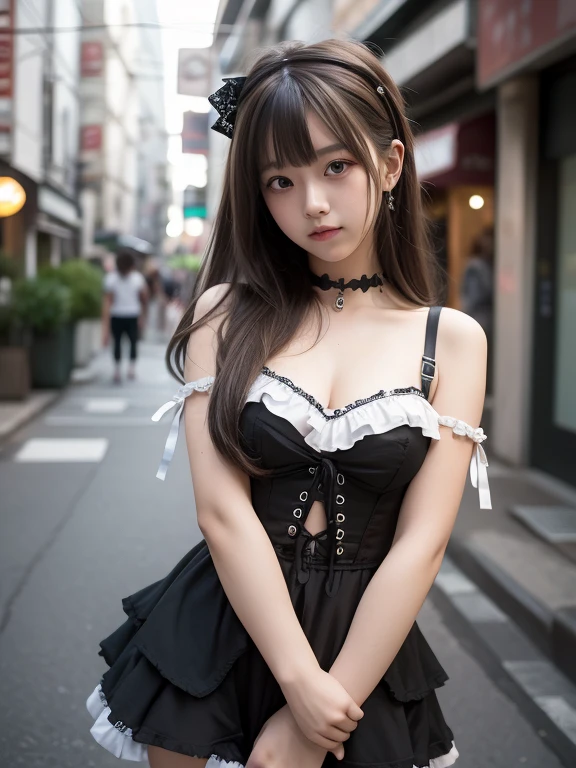((The photo shows her from the knees up.))、blush,Long white hair、Squat down、 open your legs、((arms up))、,(White and pink gothic lolita fashion),choker,Street,(8k, RAW Photos, Highest quality, The pieces fly:1.2), (reality, Realistic:1.4), (非常に詳細な8k壁紙), Sharp focus, Depth of written border, Cinema Lighting, Soft Light, Detailed beauty eyes,Asymmetrical bangs, Glowing Skin, Highly detailed skin ,High resolution, Attention to detail, Detailed hairstyle, Detailed beauty face, Hyper Real, Perfect limbs, Perfect Anatomy ,1 Japanese girl,Famous Japanese Idols, Perfect female body,A shy smile,Long eyelashes,double eyelid,Look straight here、Street,Stand up straight and face me,,look straight at me,,Small breasts