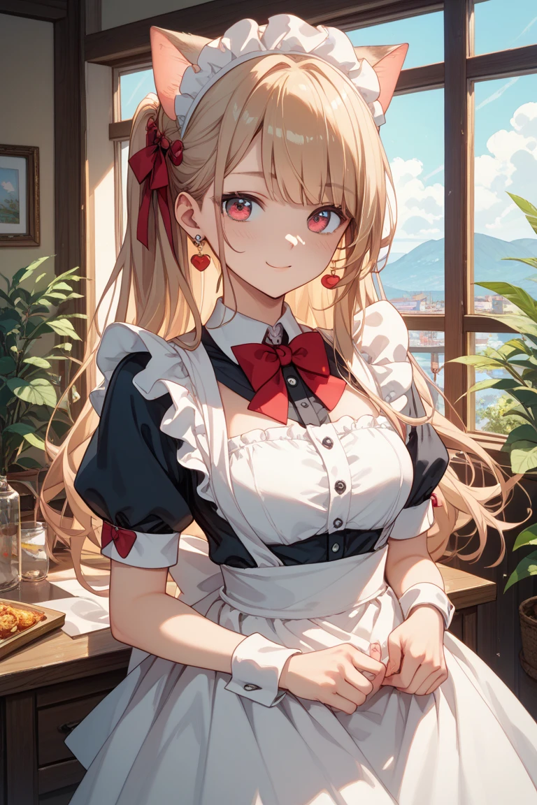 a blond、red eyes、One pretty girl、独奏、animesque、Maids、pancake