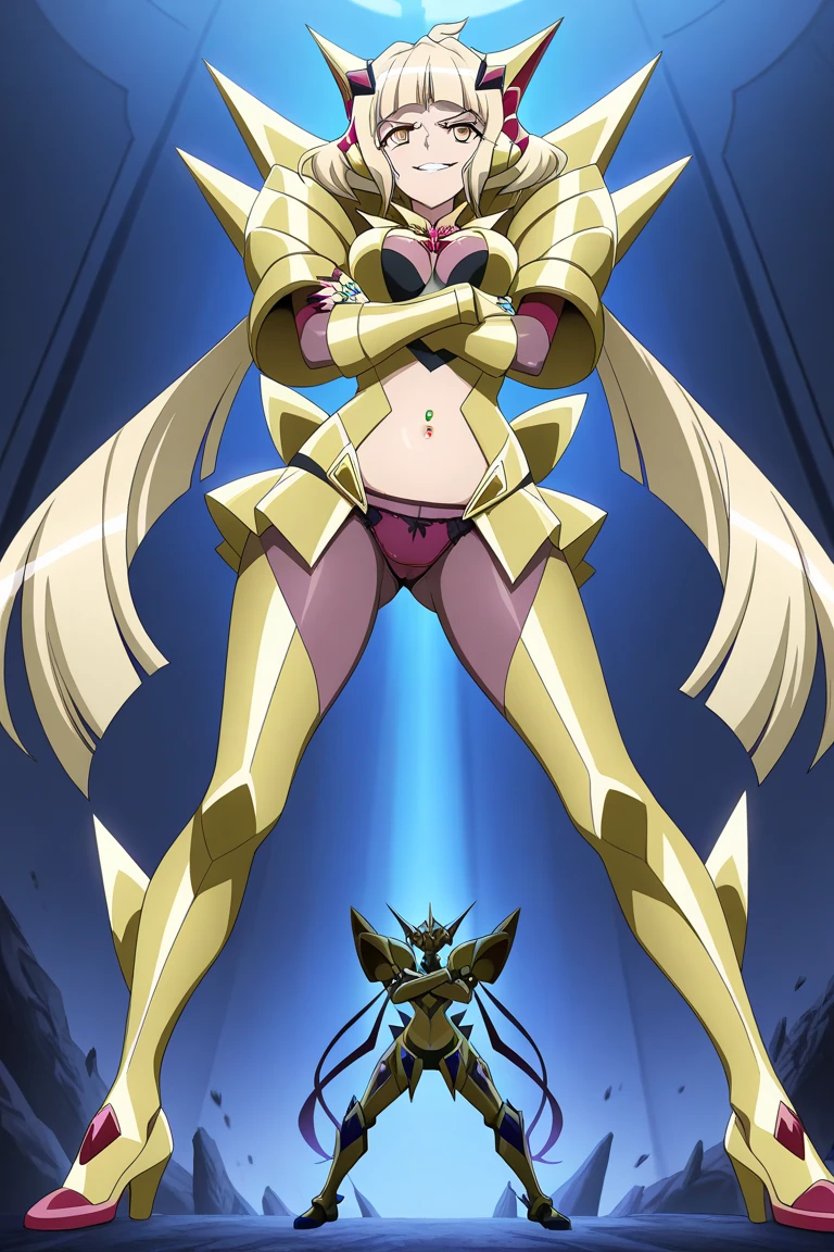 "Powerful barbarian with insect-like angelic armor, reminiscent of Digimon and Guyver, joins forces with a group of sentai heroes. The robot girl with huge breasts adds an overwhelming presence to the scene."