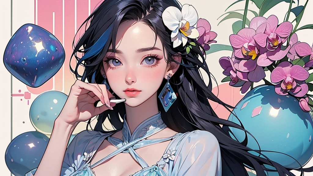32K, 最高quality, 最高masterpiece, (ultra-Detailed Background, Detailed Background), Absurd, High resolution, Super detailed, Very detailedな, One girl, (bouquet:1.3), (Tangled:1.2), (Geometric:1.2),(colorful),(masterpiece, quality, best quality, Official Art, Beautiful and beautiful:1.2), (1 girl:1.3), Very detailed,(colorful:1.1)(Flowers:1.3),Most detailed,(Tangled:1.2), whole body, (Abstract background:1.3), (Skin glows), (Many colors:1.4), ,(Earrings Jewelry:1.5), Pale yellow background,