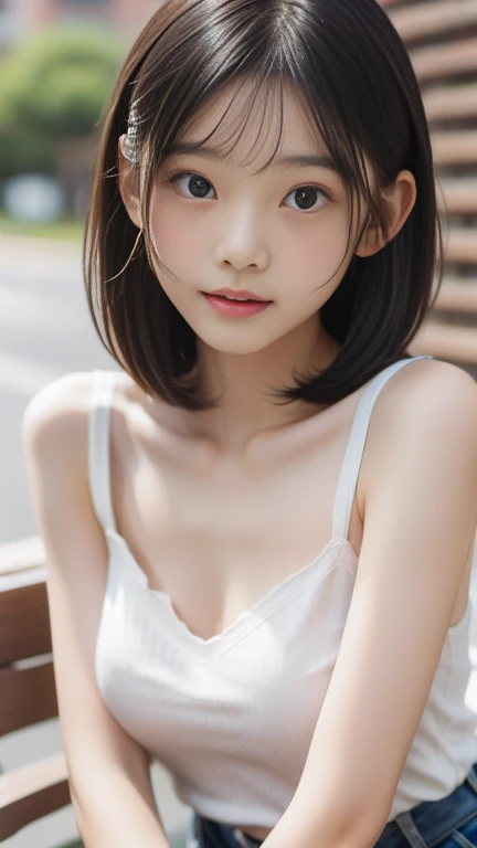 12 years old, (japanese Famous idol:1.4) (1cute girl:1.4) (very young face:1.4) best quality, face focus, soft light, ultra high res, (photorealistic:1.4), RAW photo, 1japanese girl, solo, cute, (pupil, lights in the eyes), detailed cute face, (small chest),(high resolution detail of human skin texture), Damask Shirt Dress, (portrait)