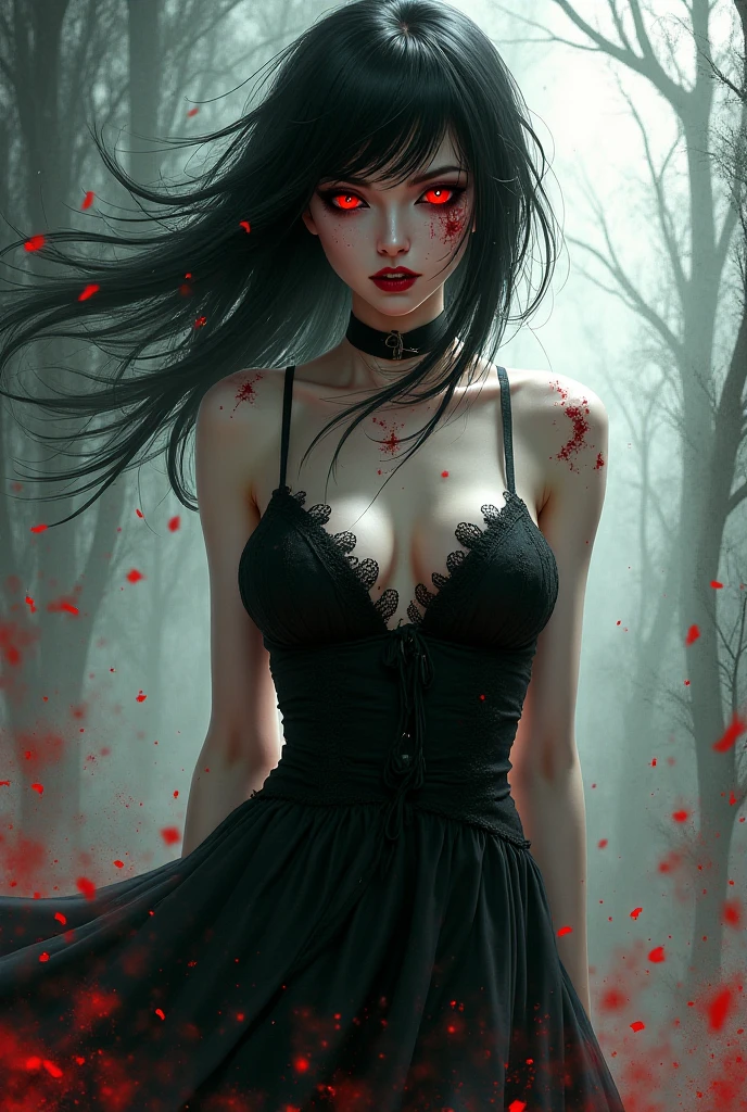 arafed woman with blood on her face and hands in front of a fire, dark fantasy style art, dark fantasy art, in style of dark fantasy art, beautiful necromancer girl, demon girl, dark fantasy horror art, portrait of demon girl, beautiful elegant demon queen, gothic fantasy art, beautiful girl necromancer, diablo 4 lilith