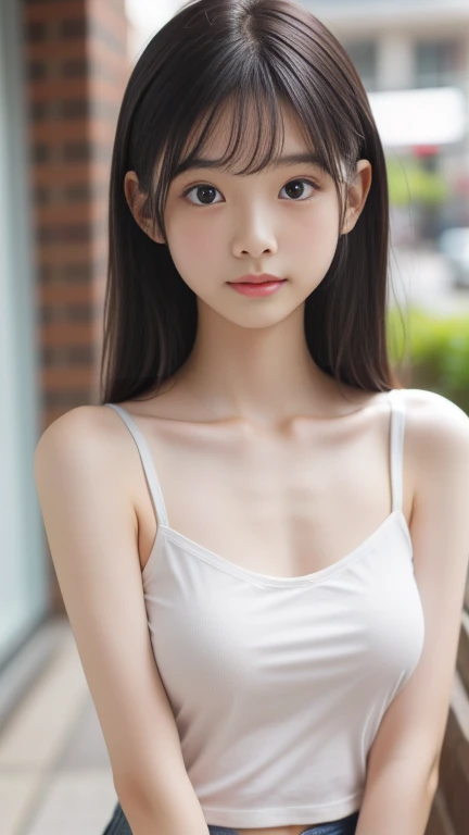 detailed face, cute face, ((masterpiece, Highest quality)), (One girl), (alone), (Focus on women), night (Chainsaw Man),(Highly detailed face, The real picture, Realistic white skin, Realistic body, Intricate details), Upper Body, Severe , Brown eyes, Looking at the audience, bandage over the body, Black Hair, Long sleeve shirt, Pinafore dress, Black tie, bandage, bandage, Small breasts