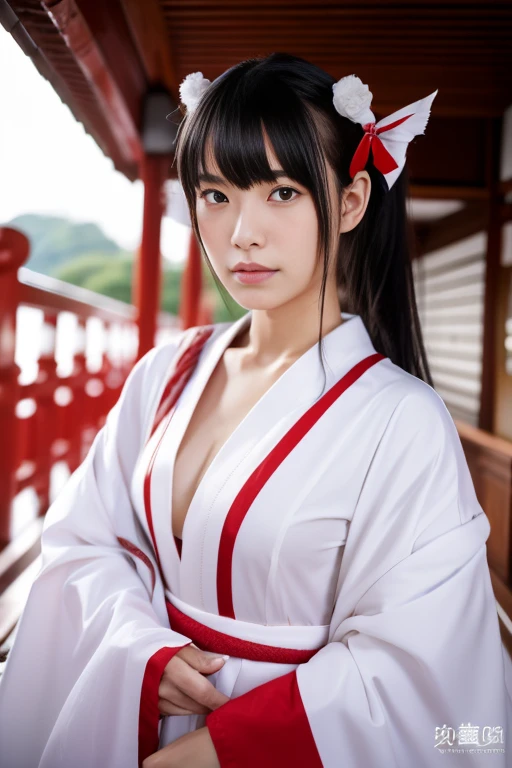 Japanese、woman、Large breasts、Shrine Maiden Costume、Exhibitionism