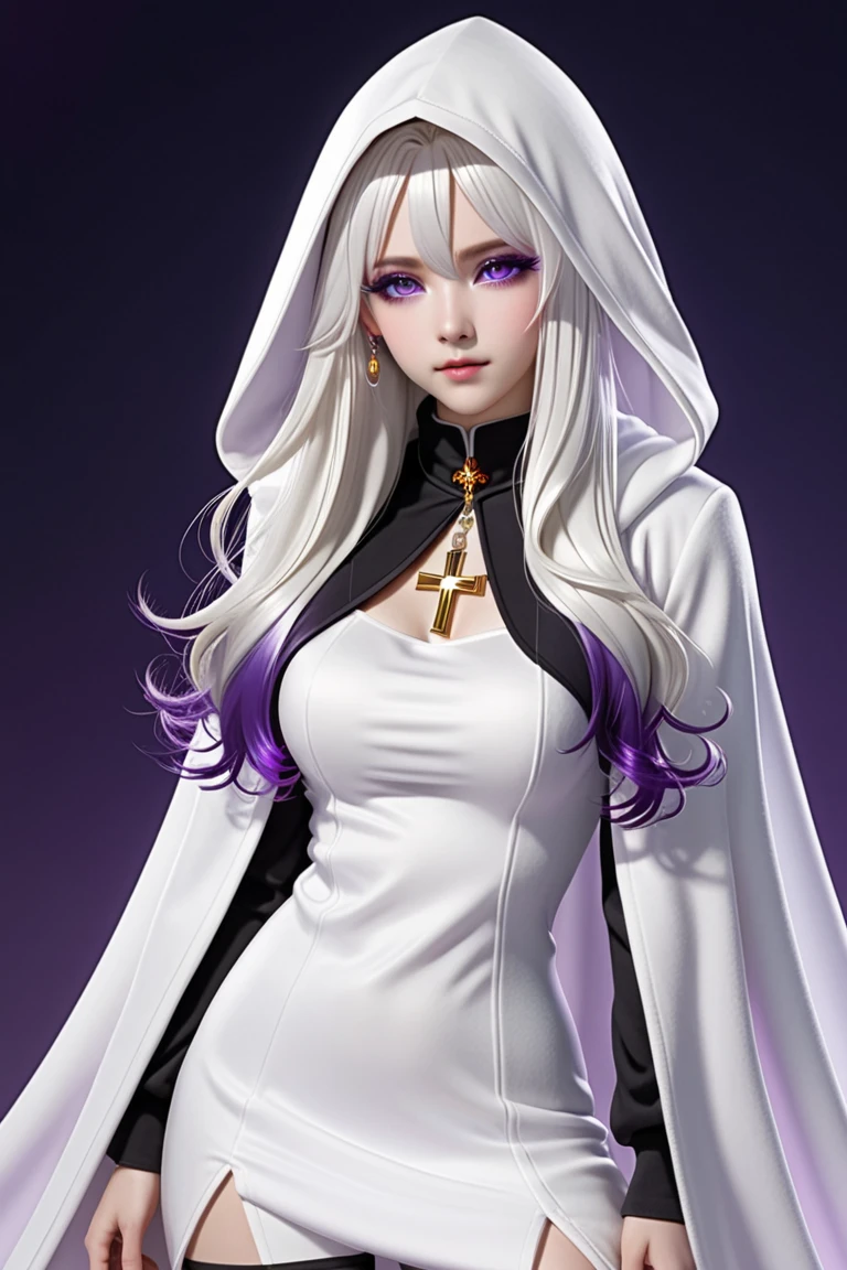 black stockings,Beauty,transparent clothes,long hair,silver hair,Shining eyes,Swirl pattern,Enchanted gaze,spiral,heart mark,red eyes,look up from below,gentle smile,sister,nun,sole,