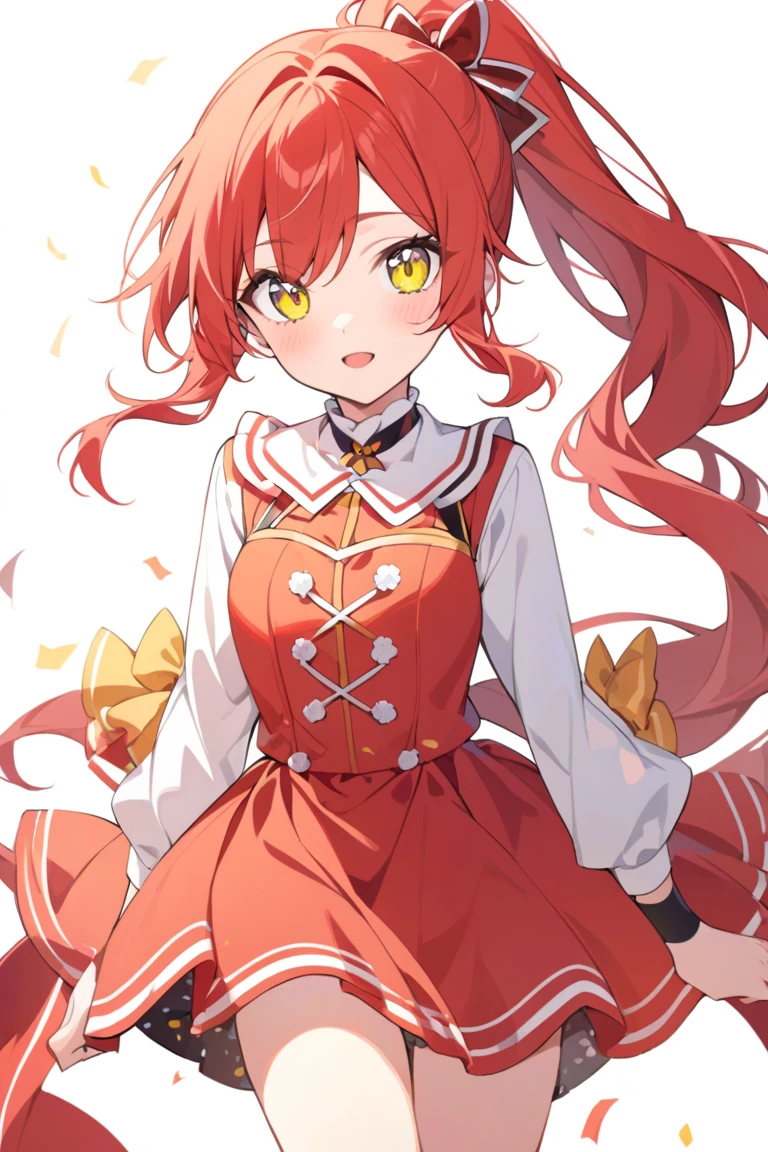 1 garota em, corpo todo, Design de personagem, ((Rabo de cavalo rosa solto com fita branca)), ((eyes are red)),  (Olhos Zito sem luzes), ((Cara reta fria)), (Toupeira sob o olho direito), franja longa, Eyes are hearts, Lavagemcerebral, seios grandes e cheios, alta qualidade, Sacanagem, Magic Reform, Fato com fenda de borracha preta, Fishnet pantyhose, cintas-ligas, salto alto preto, plano amplo, Detailed arrest background