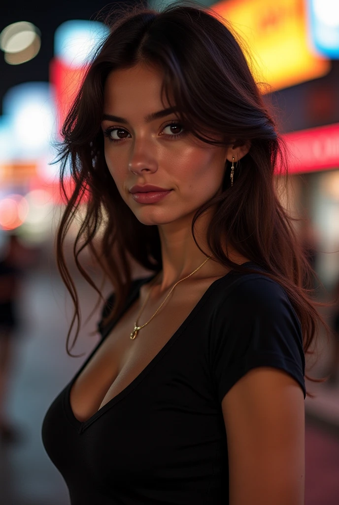 40 years old emily, Athletic body, (nsfw:0.9), posing, wearing dark Tangerine flannel loose outfit, (bokeh effect:1.2). city night, glowing city lights, nightlife, urban ambiance . <lora:nsfw0.3.6:0.9> OverallDetail <lora:EmilyTheCorpseBride 40:0.8>