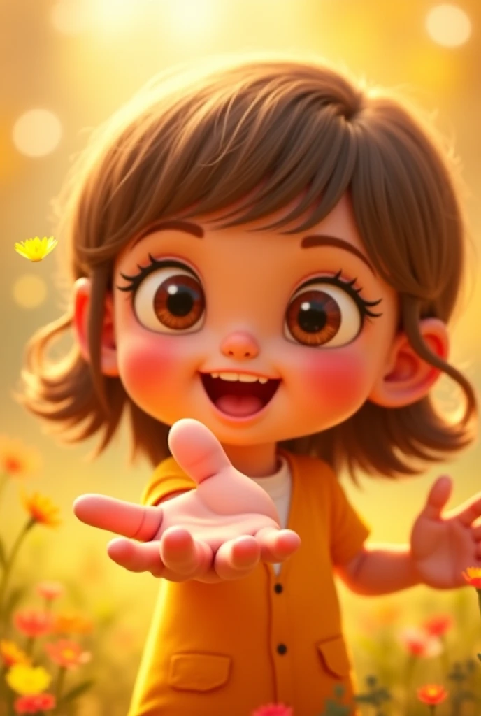 A girl makes a circle with her fingers and moves them up and down