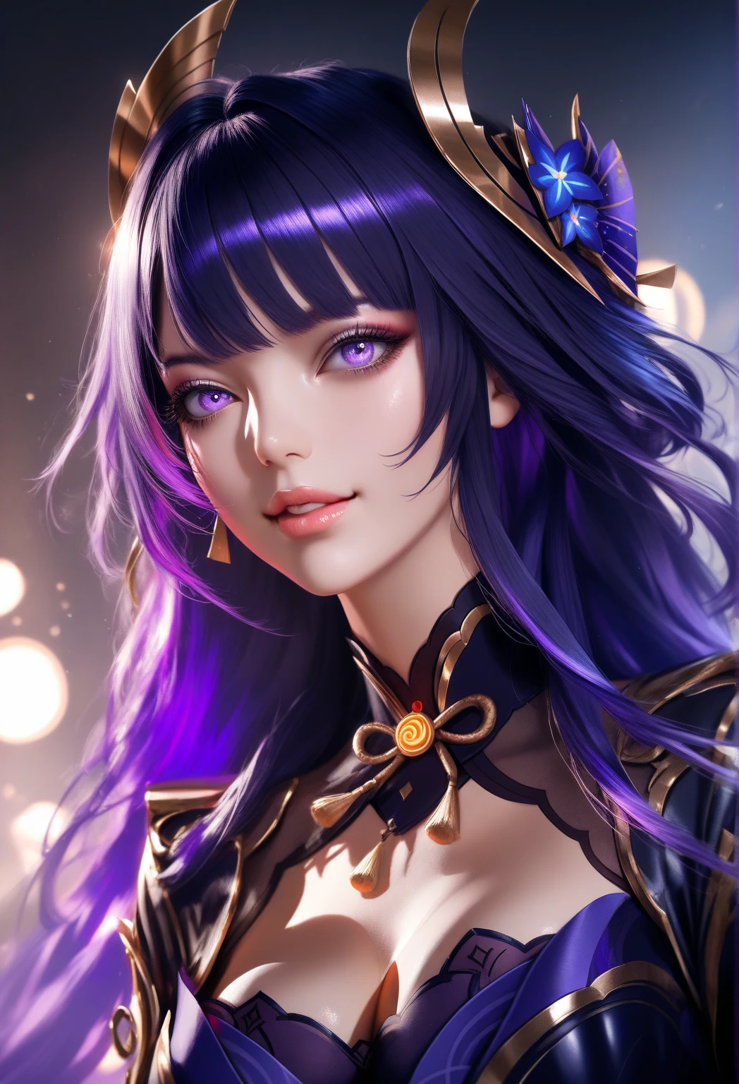 anime girl with blue hair and purple eyes posing for a picture, hestia, ayaka genshin impact, blue scales covering her chest, extremely detailed artgerm, portrait knights of zodiac girl, tsuaii, zerochan art, by Kamagurka, azure. detailed hair, artgerm on artstation pixiv, smooth anime cg art