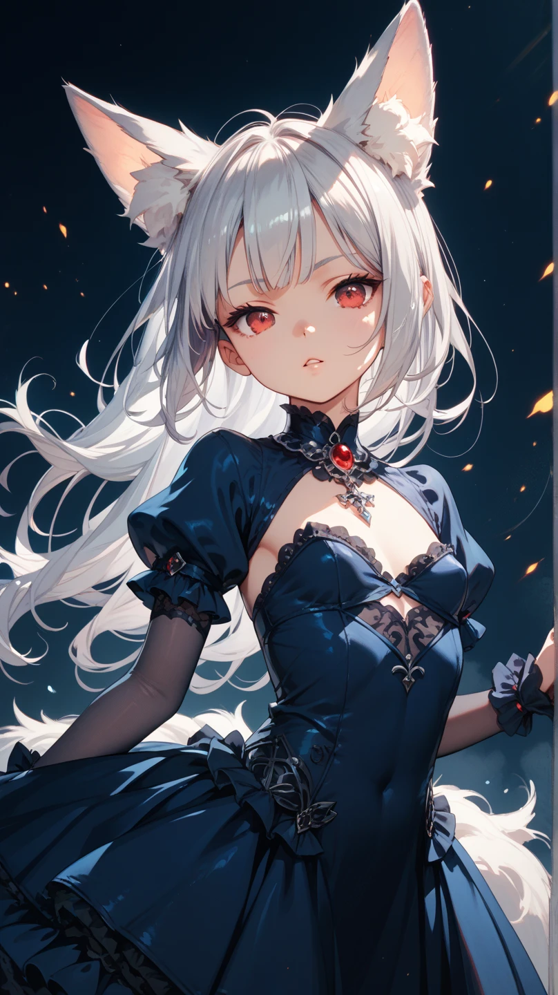 vampire woman, Victorian dress, absurdres, RAW photo, extremely delicate and beautiful, masterpiece, Best Quality, ultra high resolution, 32k, hyperrealistic, ultra-detailed, detailed description, pale skin, 20 years old, tearful mole, earring, short medium hair, wavy hair, full body shot,