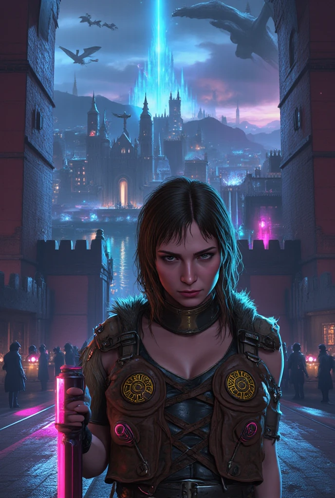 Beautiful detailed digital portrait of a <lora:BloodPunkAI:0.7> bloodpunkai cyberpunk cyborg at a Bustling docks in medieval port town, <lora:xl_more_art-full_v1:0.4>, <lora:PE_NeonUV Style:0.7> PENeonUV, Cinematic lighting, <lora:EnvyCharacterPortraitHelperXL01:0.7> solo character portrait, dark background