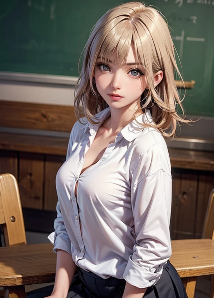 (hyper realstic) school girl erotic poses 
immensity　Beautie　high-level image quality　hight resolution　Realistic　Shorthair　a blond、　blond woman in a、A MILF、Middle-aged woman、((Big big))、detailed skin textures、超A high resolution、Realistic、Voluptuous body shape ,looking sensual face、Middle-aged beauty、Beautiful expression、Detailed eyes、Blonde fluffy hair、Kamimei、Very delicate and detailed skin texture、(Being inside a classroom), (( wearing a white lingerie tank-top and mini skrit))big butts、bright red lips、(((Alone)))、