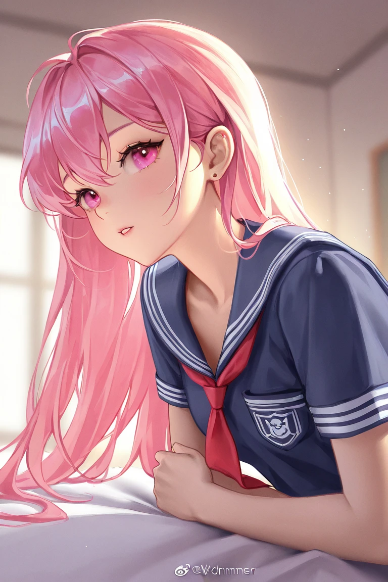 masterpiece、highest quality、Very detailed、Photograph the upper body、1 female、(Put your arms behind your back:1.2)、Are standing、Turn your body forward、View your viewers、(sailor-maid:1.3)、blush、shy、(trembling:1.2)、Pink Hair、Open your mouth、casino、night、