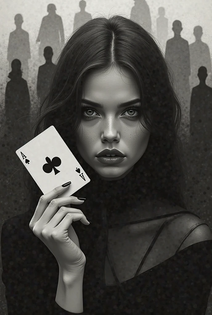Create a tattoo design of Mari Curi smoking a cigarette inside a poker card with an A in the corner