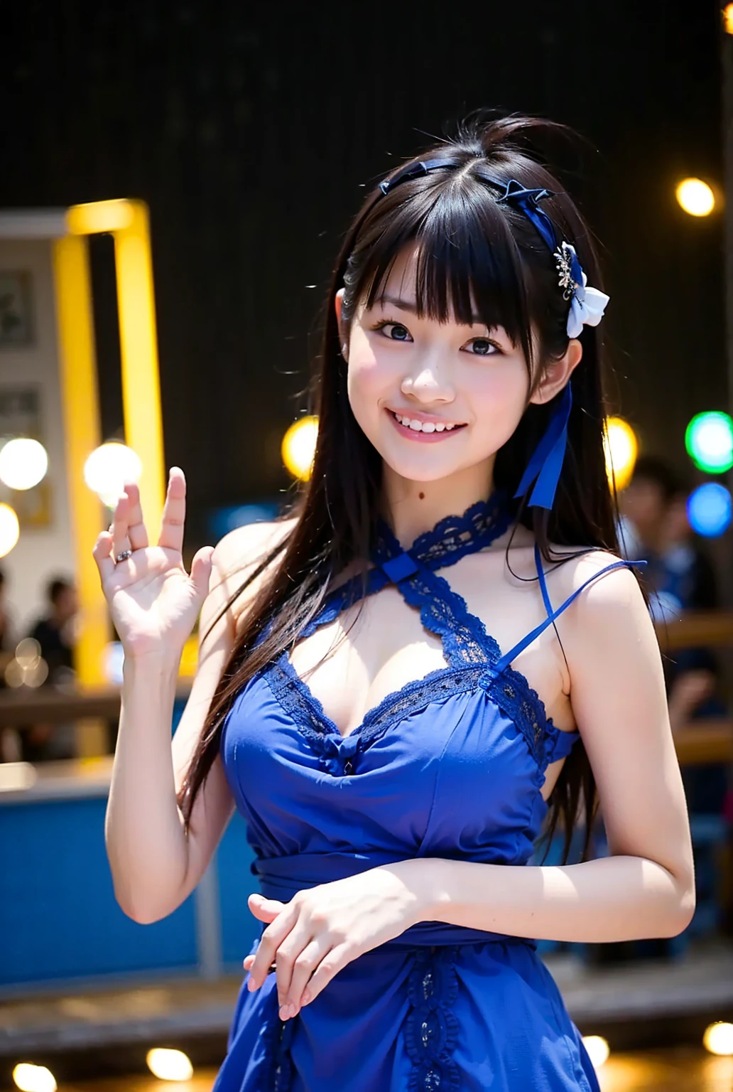 masterpiece、超High resolution、well done!、She has a very pretty face and a youthful figure like an idol..々A 17-year-old Japanese girl with unique features、Gentle and cute、A kind smile、She is walking through a Japanese summer night festival.、(((Cute traditional Japanese yukata)))、((Cleavage))、((Whole body))、RAW Photos、Genuine、High resolution、Life、No copyright notice