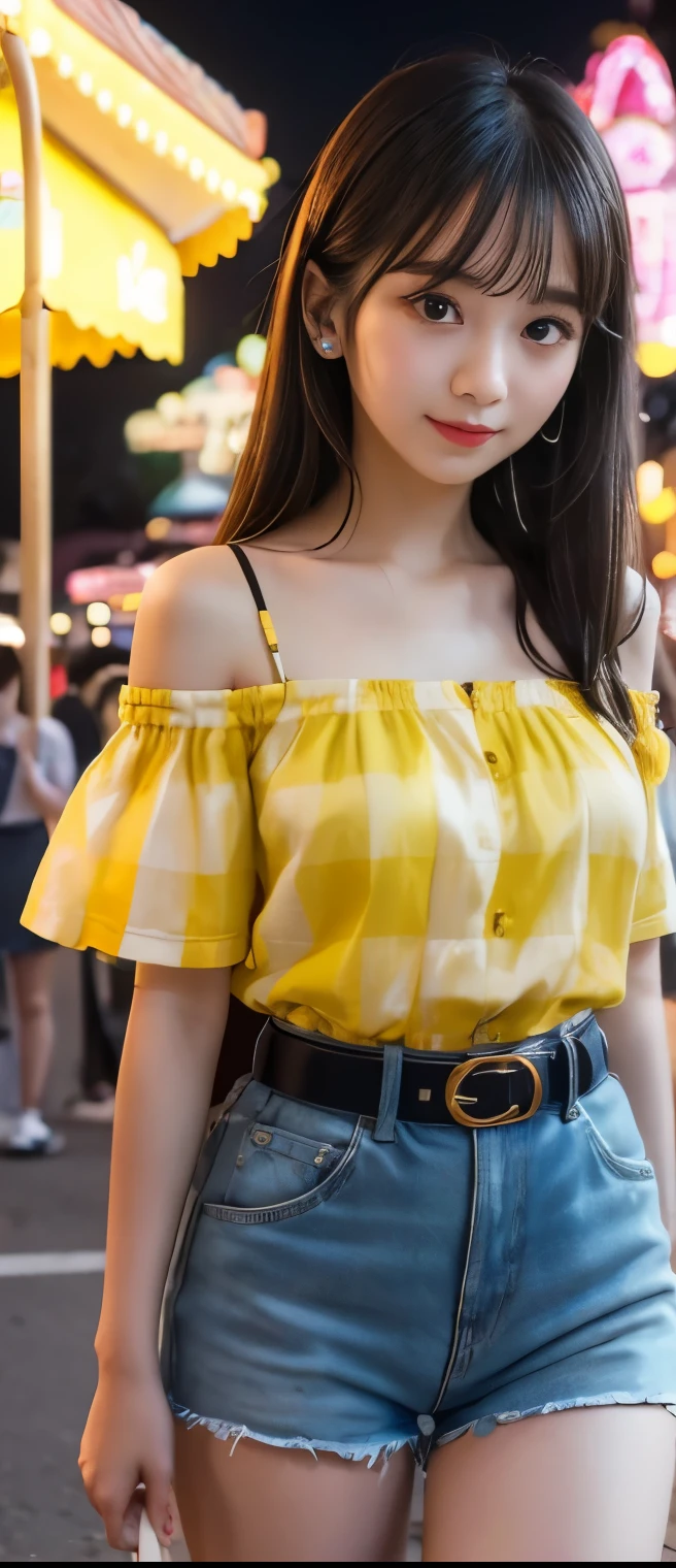 ((yellow short sleeve blouse)),((yellow hot pants)),((sweating a lot)),((Didn't shower)),((It smells like a living rotting corpse.)),((I didn’t wash my hair so my hair became matted)),((Poop coming from the anus)),((innocent)),((Pretty lady))