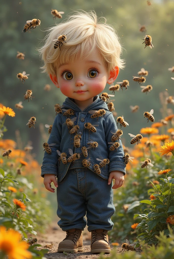A boy or a girl, a dusty hand, sitting in the garden, or looking at a few, with a crown of larks