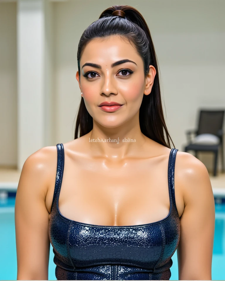 Woman in a purple and orange swimsuit is sitting on the edge of a pool, sitting in the pool, in a pool, crouching next to a pool, sitting on the edge of the pool, in the water! up to the shoulders, full figure, triumphant pose, fun, fun pose, full body photo, next to a pool, in the water, fitness body, 40s, full body photo, totally sexy pose, full body photo, body whole. Slim woman with thin waist. Her body exudes glamor and her face is the definition of beauty. Test, highly realistic, reddish skin, beautiful, slightly full lips, red lipstick, feeling of lightness and joy, hyper-realism, very elaborate skin, direct look. Full body photo, clear and high quality photo. Beautiful woman, extremely sexy, very sensual. Masterpiece: 1.3, high resolution, (photographically realistic), 8k, NUDE, NUDITY, NFSW.