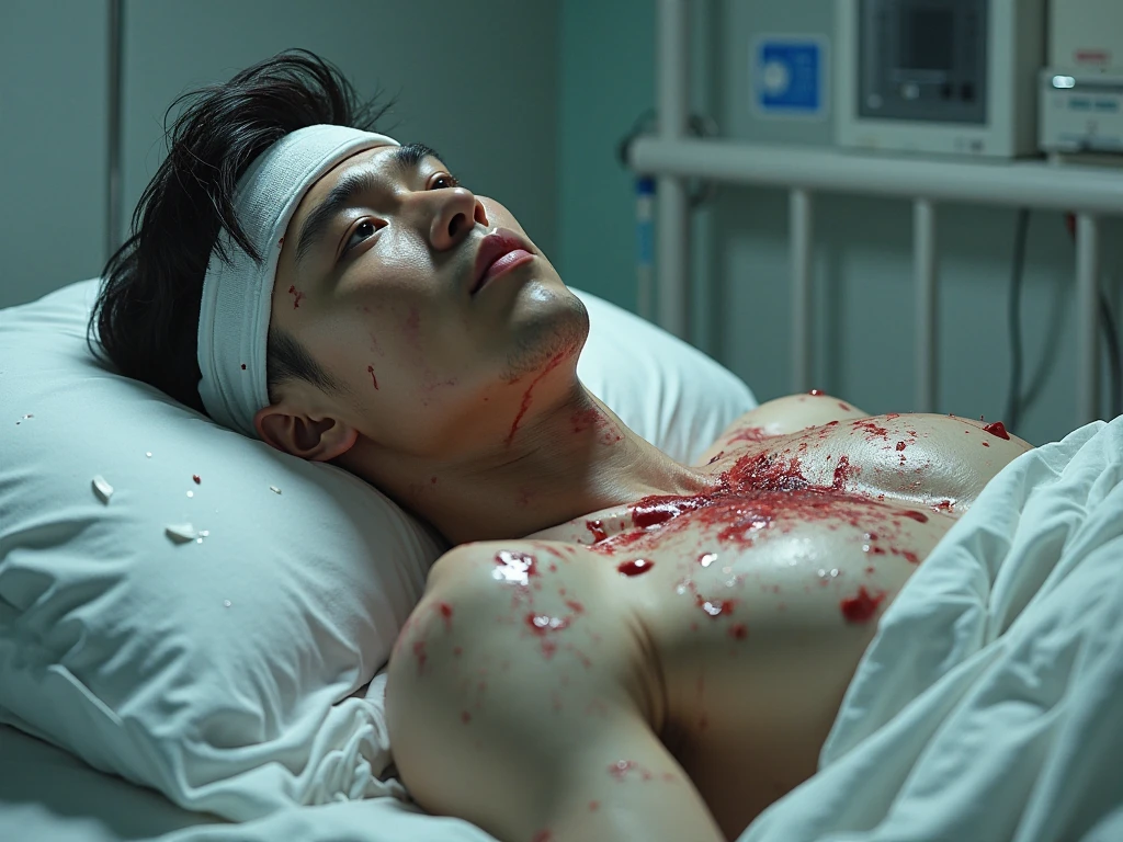 1boy、Handsome Men、Japanese male, 、handsome man、Mash Hair、Completely naked、Full nudity、erection、Huge penis、Highest quality、Realistic、beautiful、Sad look、MRI scan at the hospital、A nurse in a white coat next to me