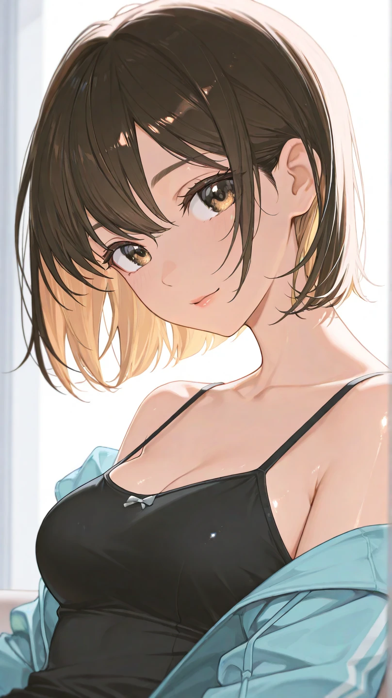 8k high resolution,detailded face,detailed bpdy,perfect body,ultra high quality,1 girl,sleeveless shirt,arms up,armpit, sweating, smiling