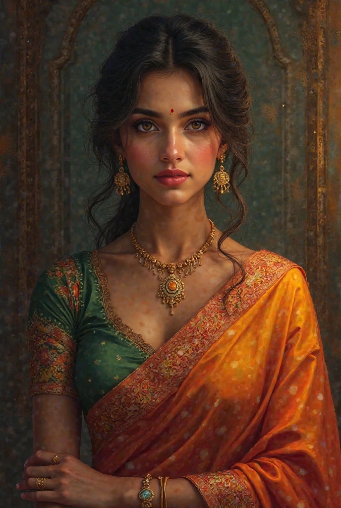 Indian  women  saree , keys in her cleavage 

