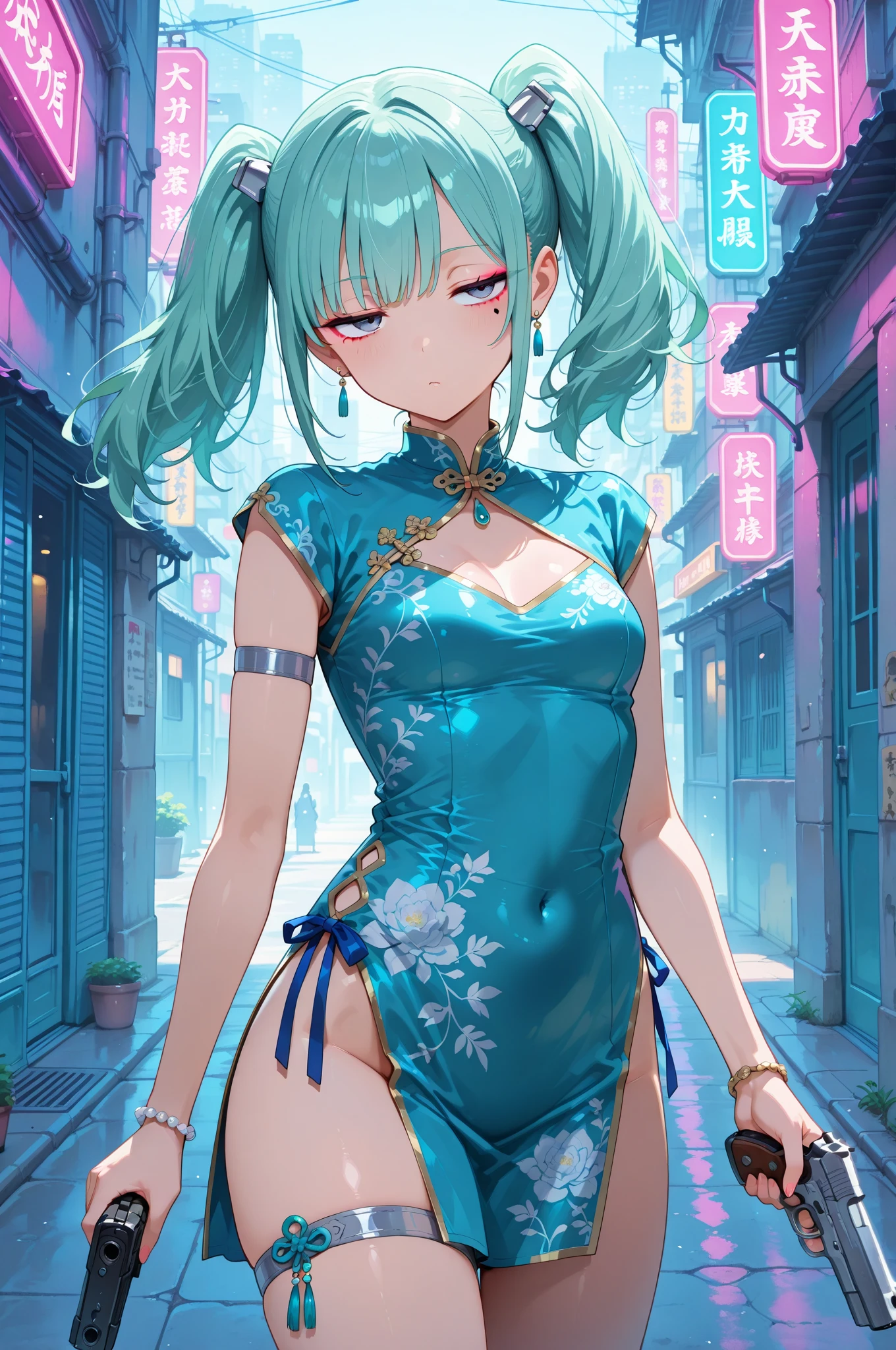 anime catgirl, ((deltamon)), (carrying a backpack), (thin cat tail a green), break, short hair, ((green hair1.5)), (cat ears a green), bob cut, 4 defined fingers, 1 defined thumb, (looking at viewer), break, sexy, ((solo)), (1 woman), ((25 years old)), ((highest quality)), ((masterpiece)), (familiar),  skindentation, perfect face, 8k , (cowboy shot), break,((metallic costume)), break, blue eye, beautiful princess, evil smile, medium breasts, perfect limbs, (visible nipples:0.7), (camel toe:0.5), sexy, (sexy pose), sitting, (dutch angle), She wears a sparkling (Chinese dress) with emerald green embroidery on a white background, put both arms behind your back, ((park in the city)), leaning back,