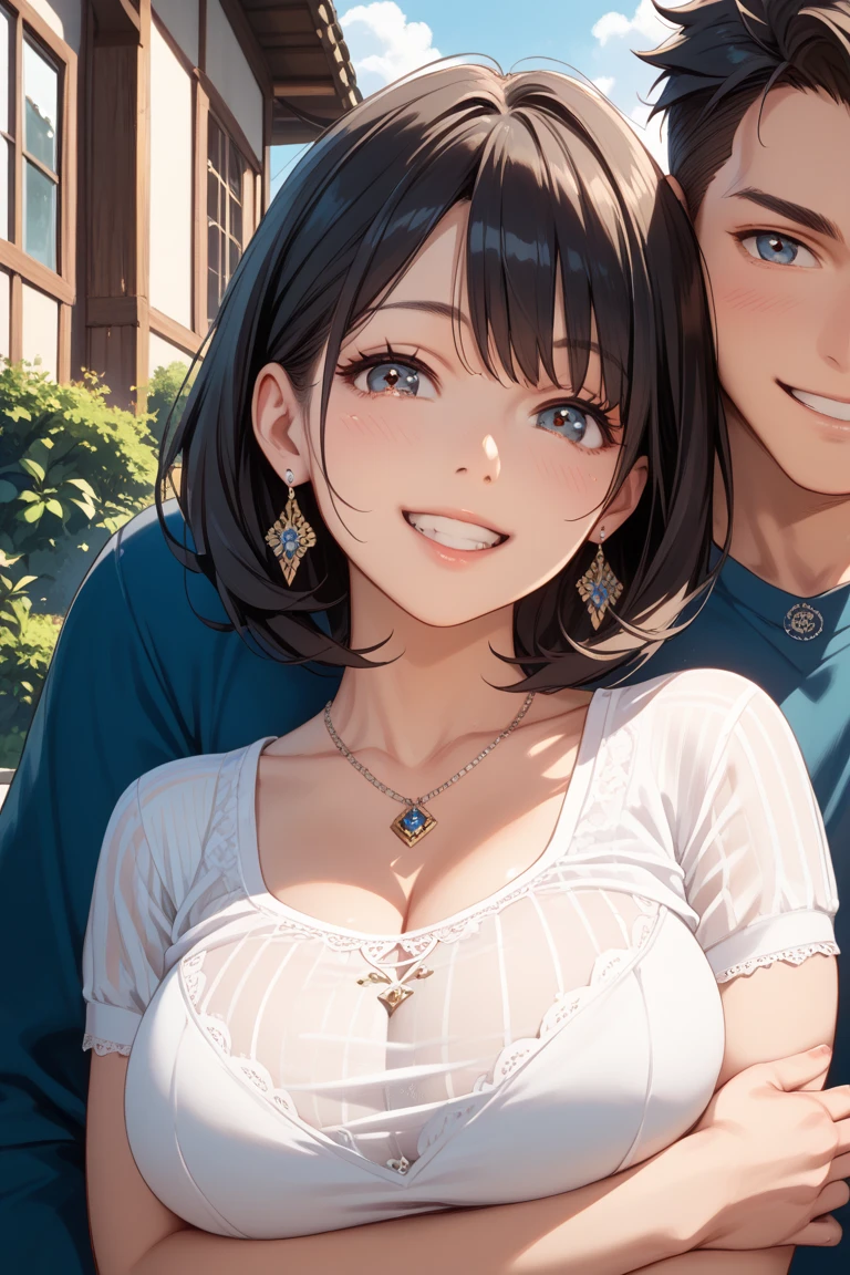 happinessそうなカップルの描写、Stylish style、Casual Outfits、daily、Used in film packaging、Masterpiece、1Girl、1boy、Close-up of two people、Skinship、Colorful worldview、Correct Anatomy、Perfect Face、Expressive、happiness、Stick