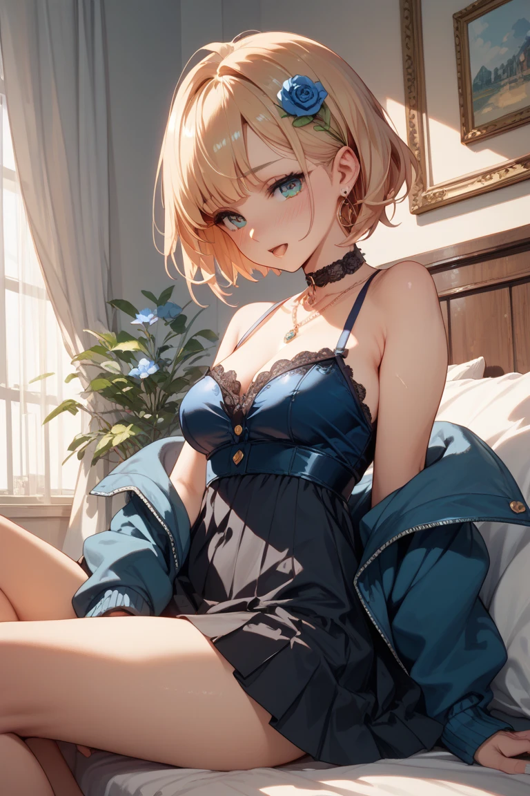 (best qulity、8K、32k、The Masterpiece、Xr:1.2)、Pictures of cute women、Brown body、big chest、a bob cut、a blond、Brown skin、Upper bust、Facial Focus、Oversized、Sleeping on the bed、Chest hugging、Underwear taken off、Wet、 Crying expression、 Rubbing your chest、facial expression crying、 Rubbing your chest、 Eyes are yellow、masturbation in girls、Open legs、Wet pants、Cute green underwear、Masturbation、saliva、 --auto