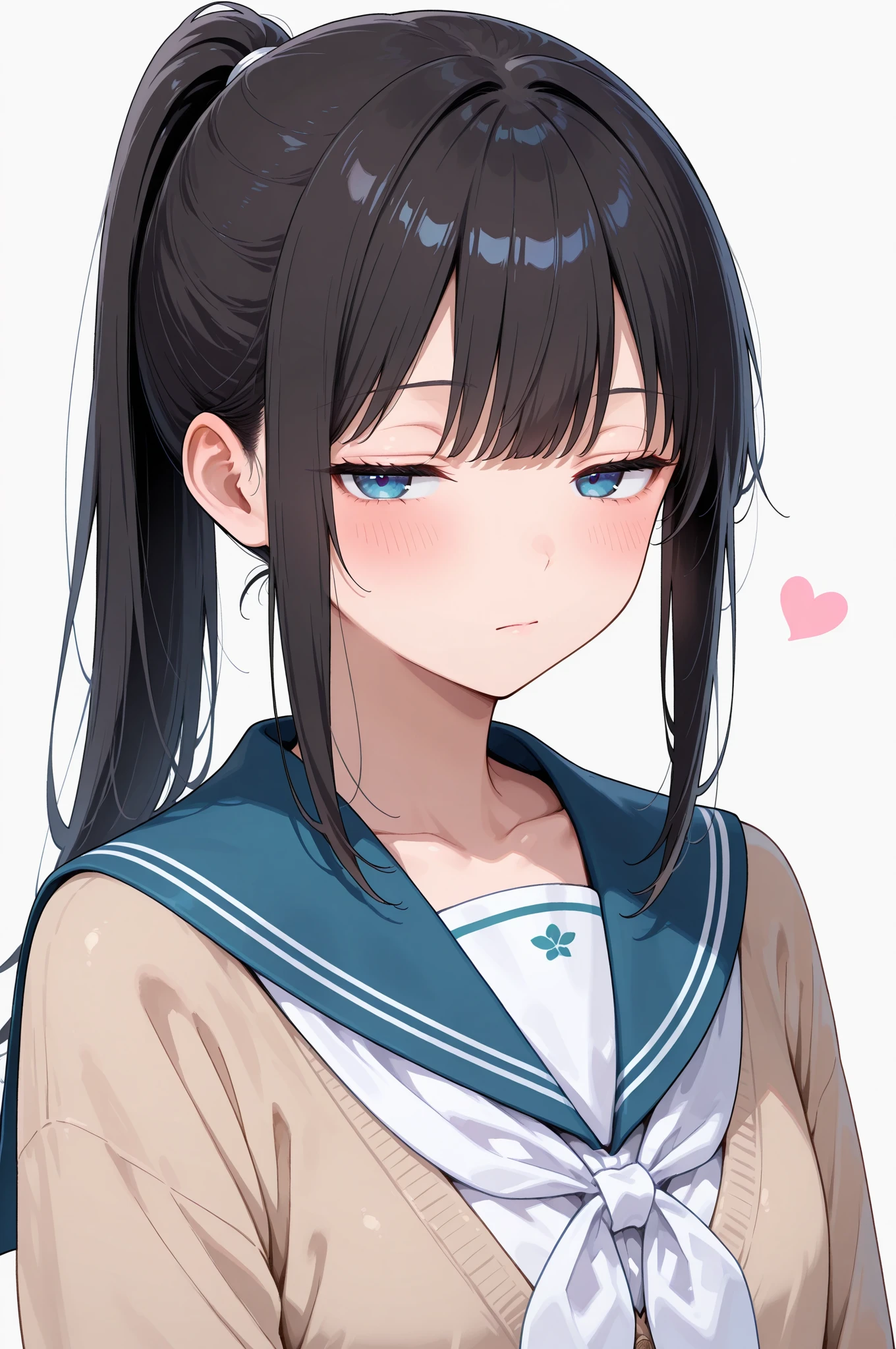 1girll, bangs, beret, black_Eyes, black_Hair, Blue_sailors_Collar, blunt_bangs, Braid, Closed_Mouth, Grey_Eyes, Hat, Lips, Looking_at_peeping at the viewer, nase, Portrait, Realistic, sailors_Collar, sailors_Hat, school_uniform, serafuku, Solo, Twin_Braids, White_Headwear