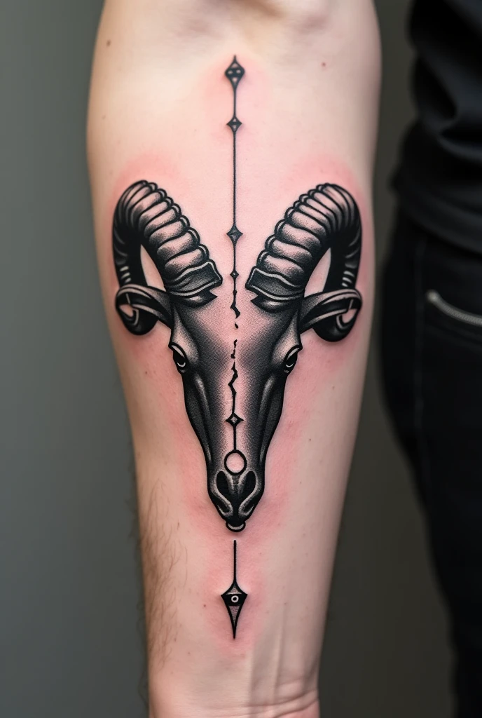 Creation of a small tattoo of the constellation of Scorpio with an arrow for Sagittarius and sprigs of wheat for Virgo
