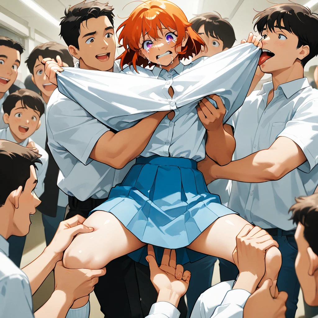 score_9, score_8_up, score_7_up, beautiful aesthetic, looking back, prostitute femboy, happy, tiny penis, lewd pose, lewd face expression, spread legs and ass, Asuka soryu langley, green eyes, brown hair, long hair, twintails, yellow sundress, red mary jane heels, beautiful legs and thighs, viewed from behind her, after sex and cum dripping , flat chest, small hips, medium ass, wet, sweat, , bloom, (cosplay convention, crowd of male), 5 men, big muscular men, , anal sex with femboy, oral sex, cowgirl position, men olnly, gay sex, yaoi, men cum in face, rough sex, sex in public, facial, bukkake