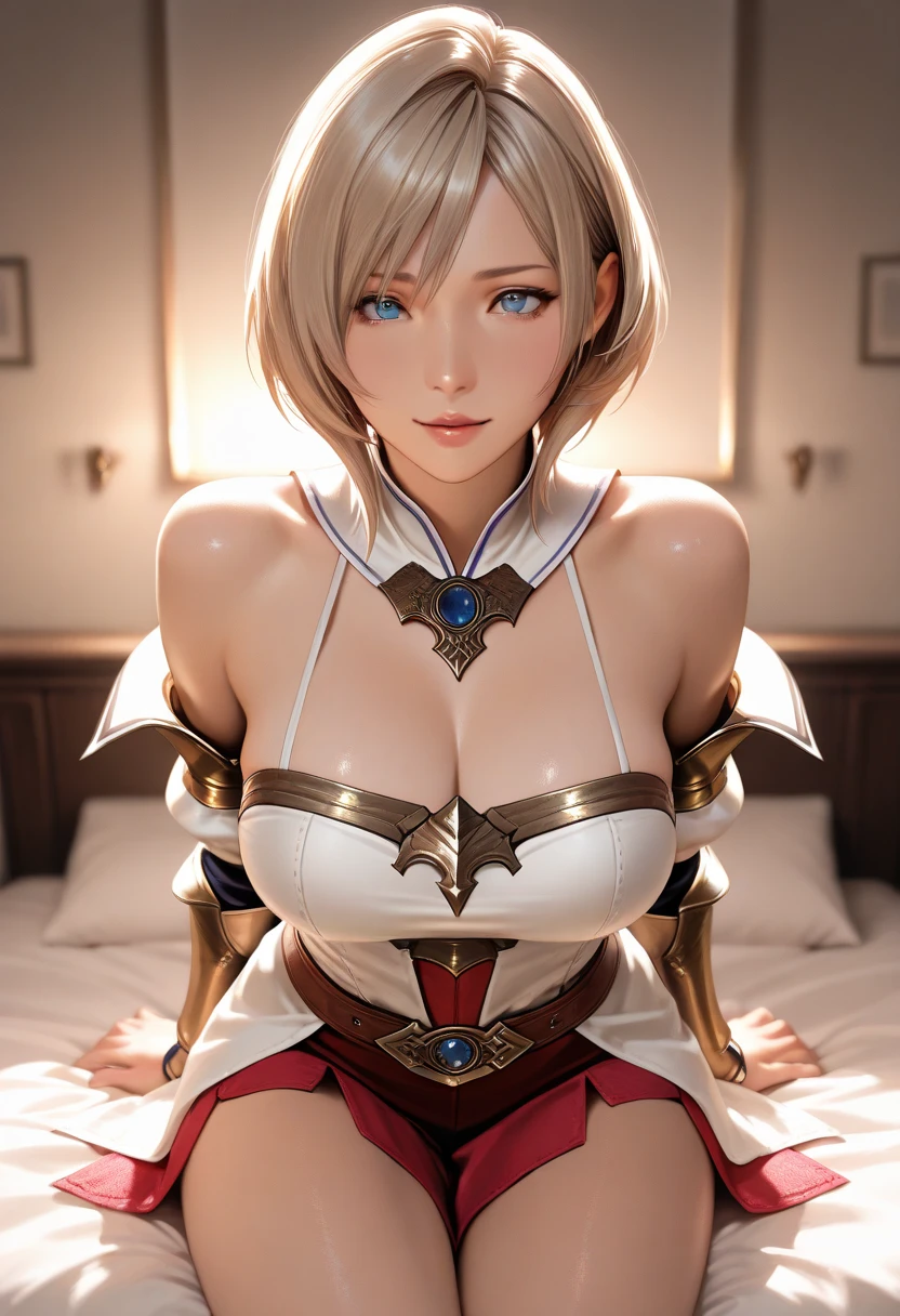 nsfw, (Golden Ratio, Tabletop, Highest quality, Highest quality, beautifully、beautiful:1.2), Very detailed, colorful, best details, (Adult,19 years old, One Girl, alone, Final Fantasy 12, Asheria, short hair, short hair, bob cut, eyepatch bikini, large breast, skinny, blue eye