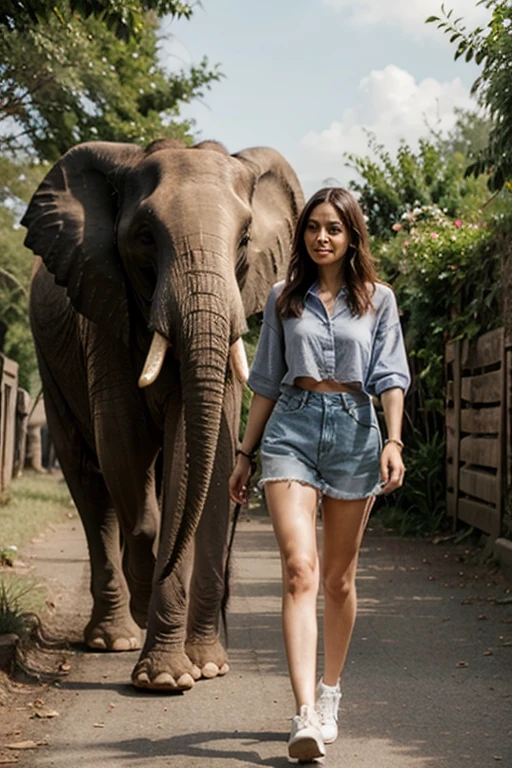 (best quality:1.4), (very high:1.2), (realistic:1.4), (8ก, raw photos:1.2),(Medium shot :1.4), (brown eyes), girl walking on the road, Tiring ( Red Thai elephant harem pants:1.3),(white top:1.2), (Beautiful shoes),(natural light),(Rim lights)