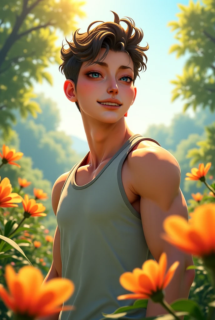 adam the first man in earth (half body with more brightness and nature and cartooned less masculine)