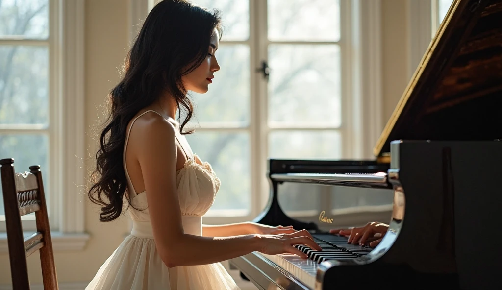 The cover of my homepage features the silhouette of a woman with long hair playing the piano.